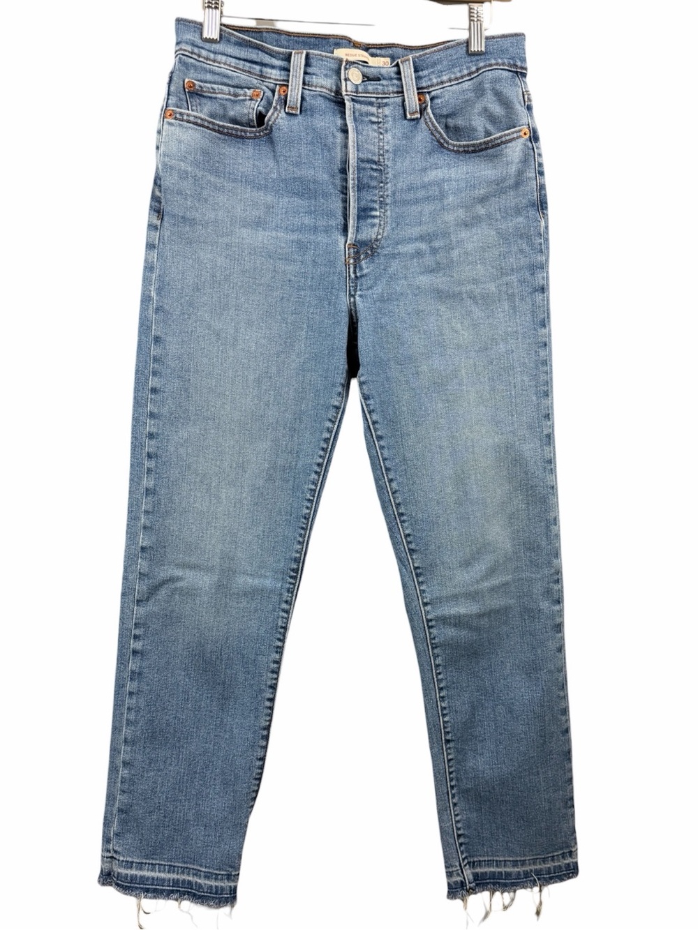 Levi’s Wedgie Straight Raw Hem Ankle Jeans Blue Size 30